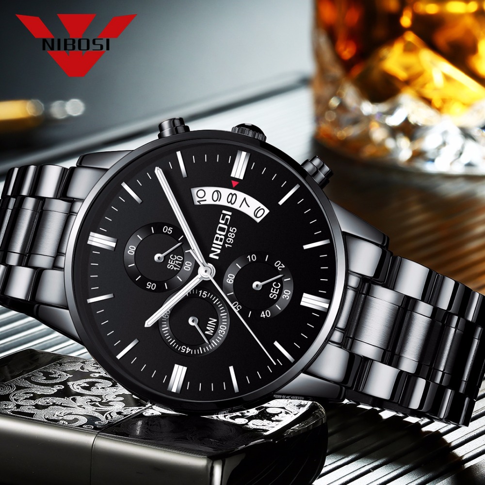 NIBOSI Stainless Steel Black Q - огляд і ціна Luxury Watch Top 10